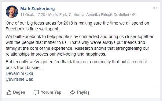 Facebook’tan Medya, Marka ve Topluluk Etkileşimini Düşürecek Güncelleme